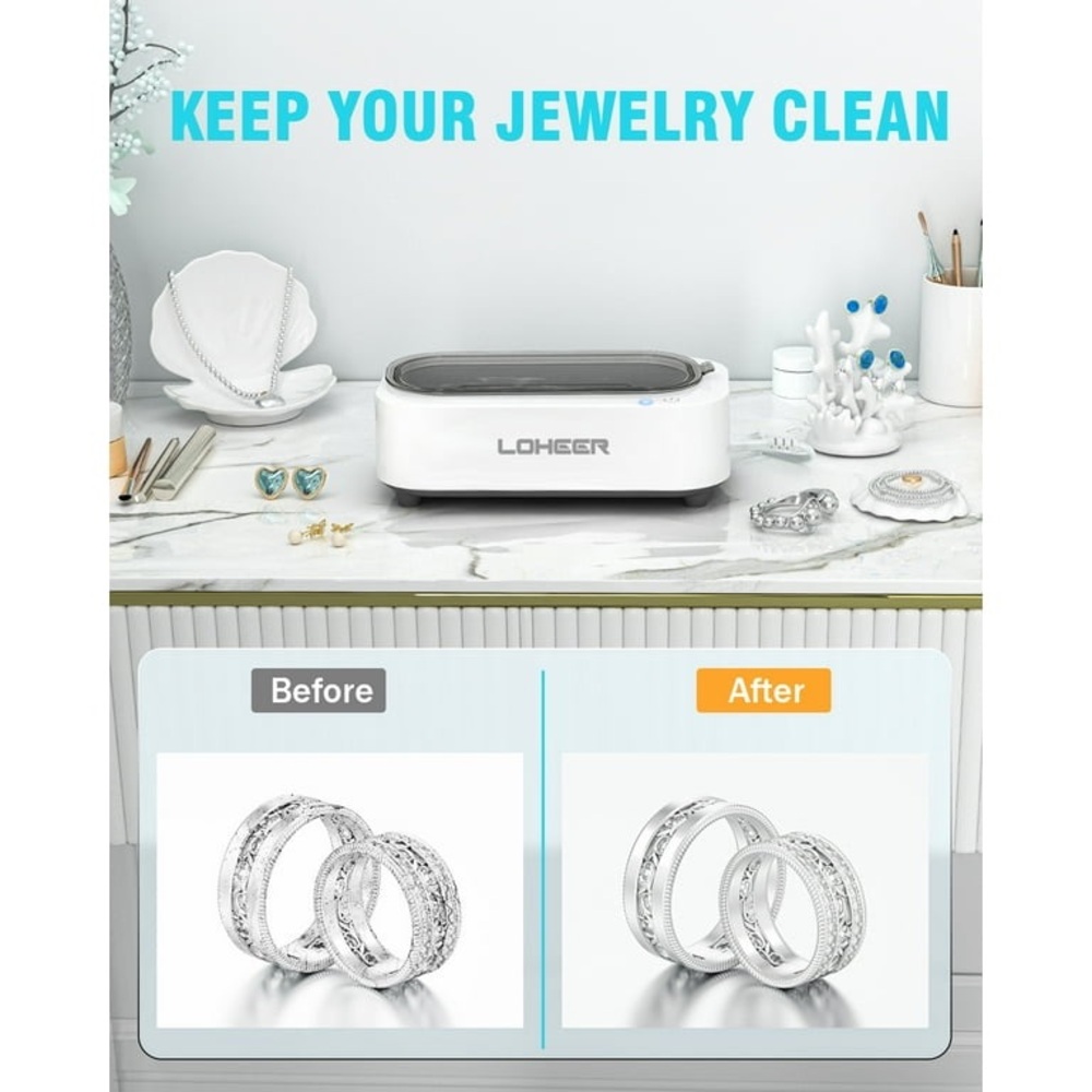 White Ultrasonic Jewelry Cleaner for Women - Gentle Ring & Jewelry Care - Picture 2 of 6
